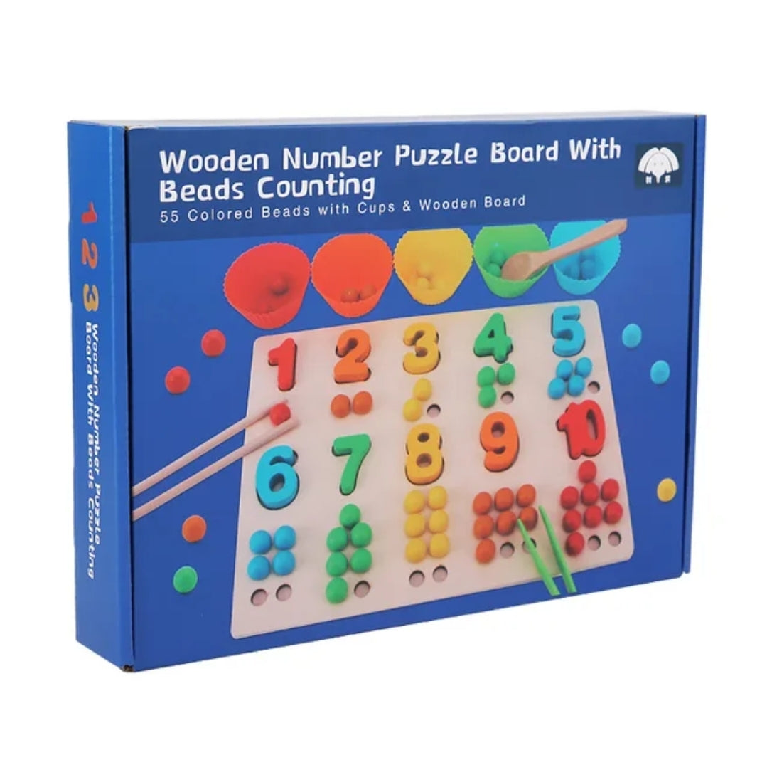 Wooden Math learning number matching Montessori board with balls