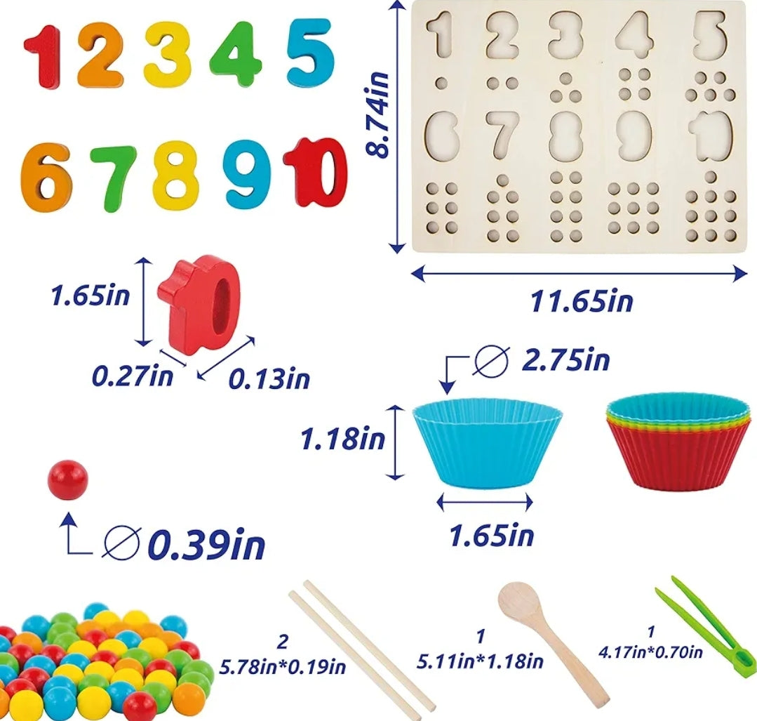 Wooden Math learning number matching Montessori board with balls
