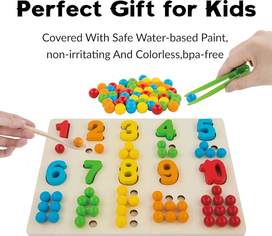 Wooden Math learning number matching Montessori board with balls