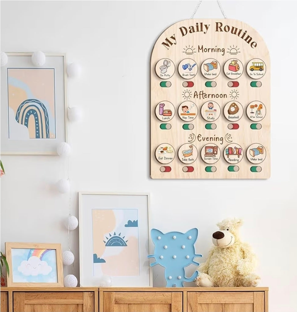 Wooden Visual Calendar - Daily Routine Chart for 3-8 Years Calendar Chart Learning Toys