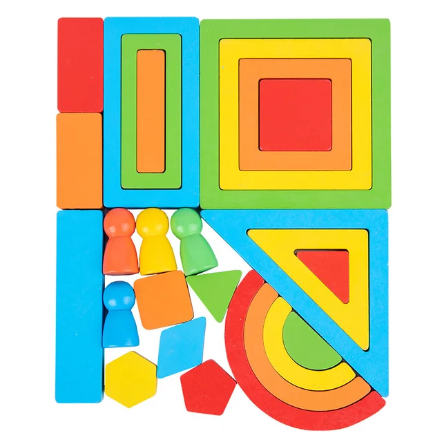 Wooden Rainbow Stacker Blocks Geometry Building Blocks for children