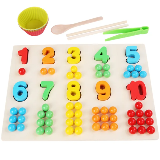 Wooden Math learning number matching Montessori board with balls