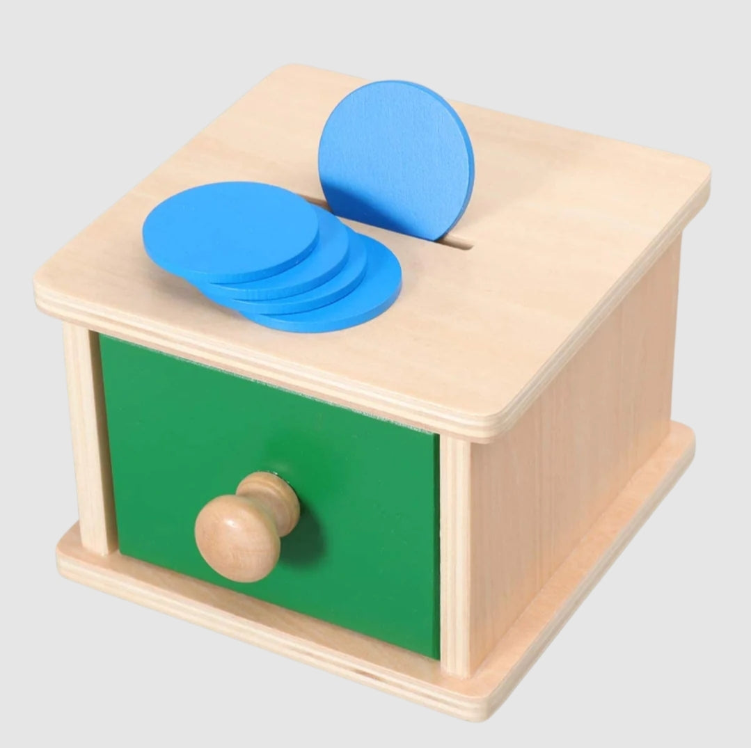 MONTESSORI OBJECT PERMANENCE BOX – COIN AND DRAWER