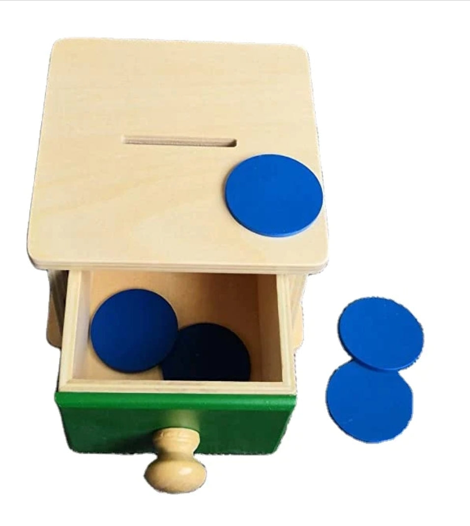 MONTESSORI OBJECT PERMANENCE BOX – COIN AND DRAWER