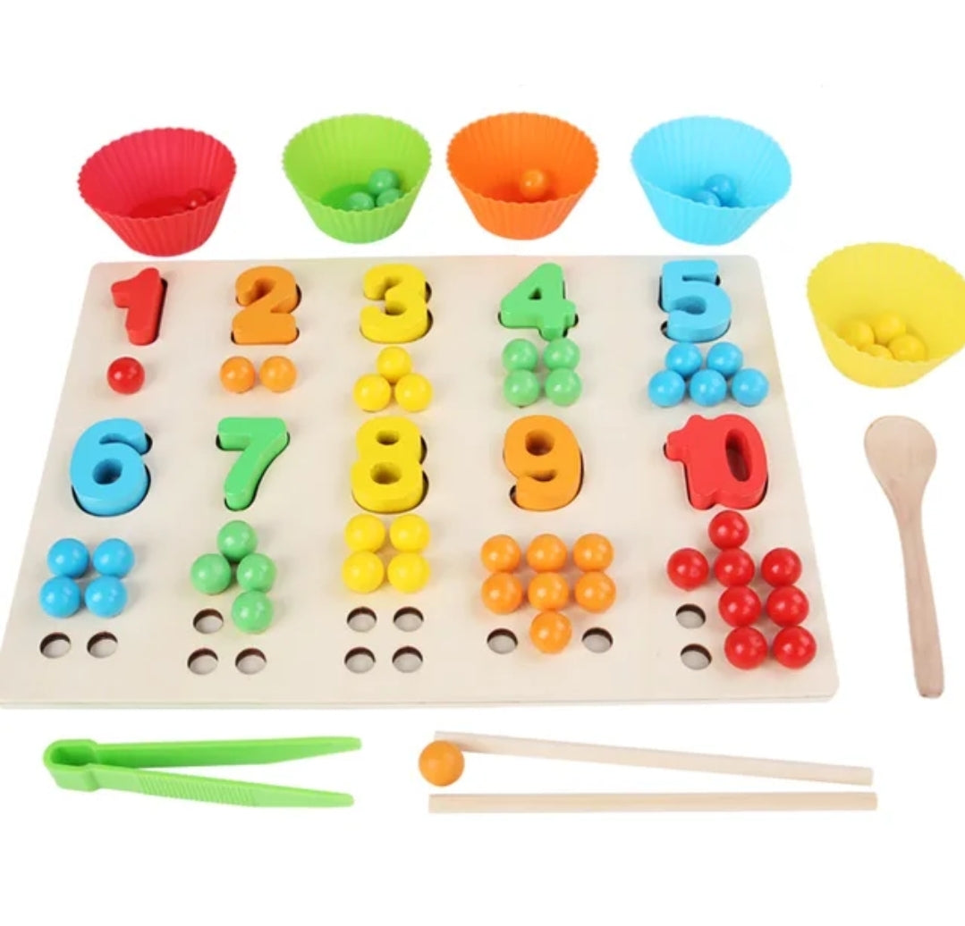 Wooden Math learning number matching Montessori board with balls