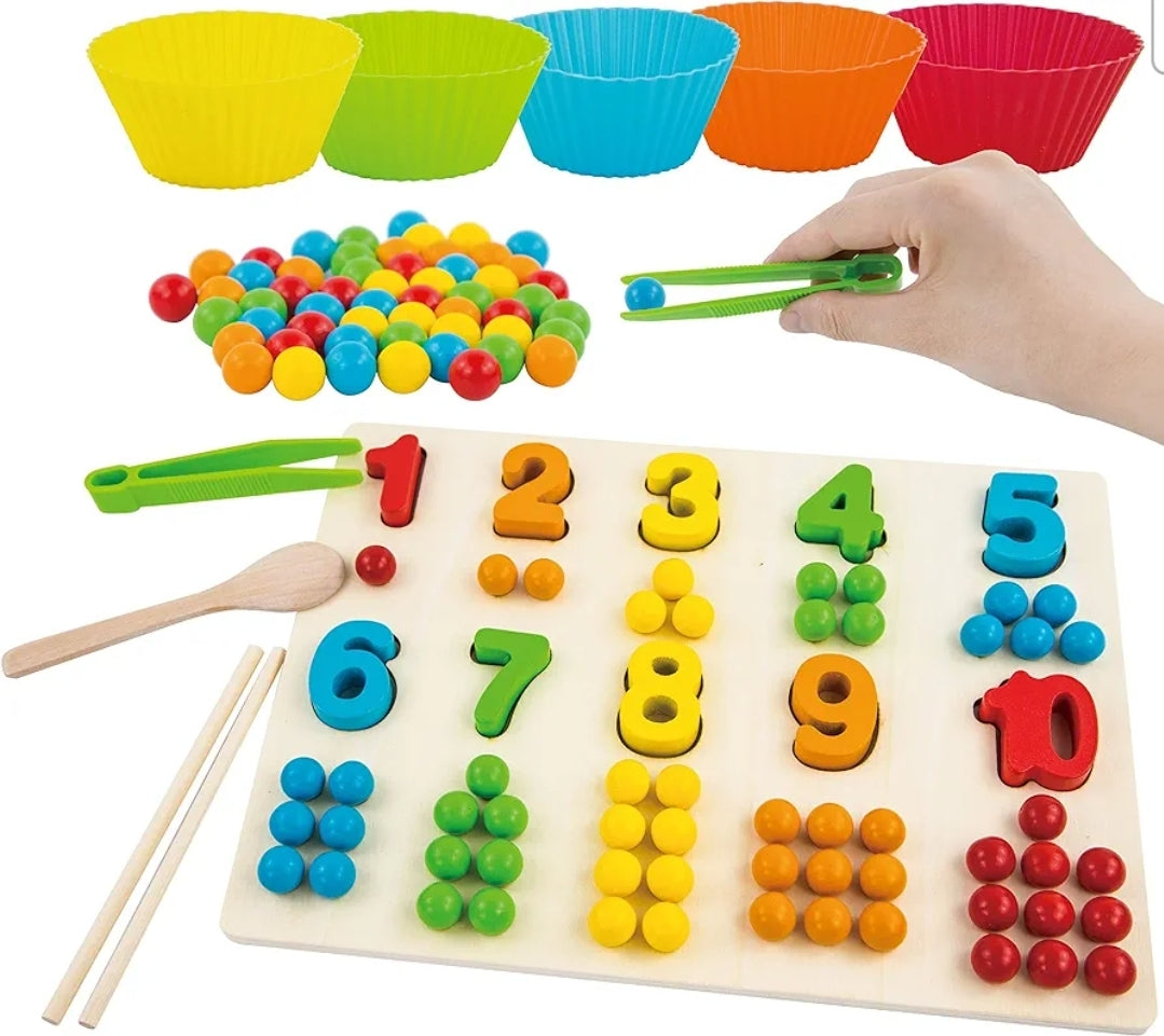 Wooden Math learning number matching Montessori board with balls