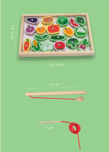 Fruit and Vegetable 3 in 1 blocks, magnetic fishing and threading game