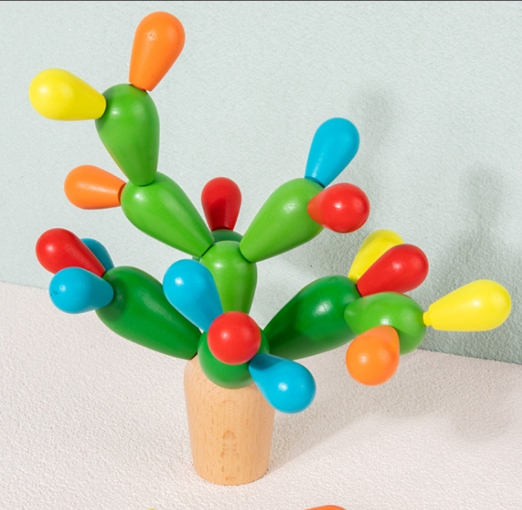 28PCS DIY Cactus Wooden Toy Building Blocks Playset Educational Puzzle Game