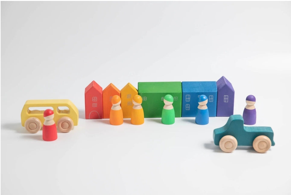 Morphing- Rainbow Peg Dolls in sorting tray