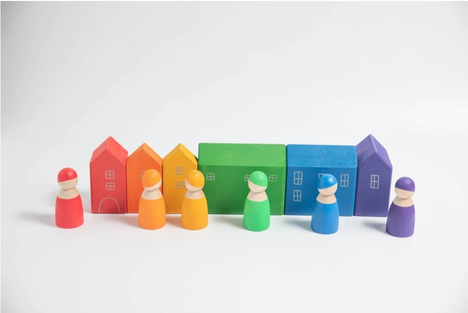 Morphing- Rainbow Peg Dolls in sorting tray
