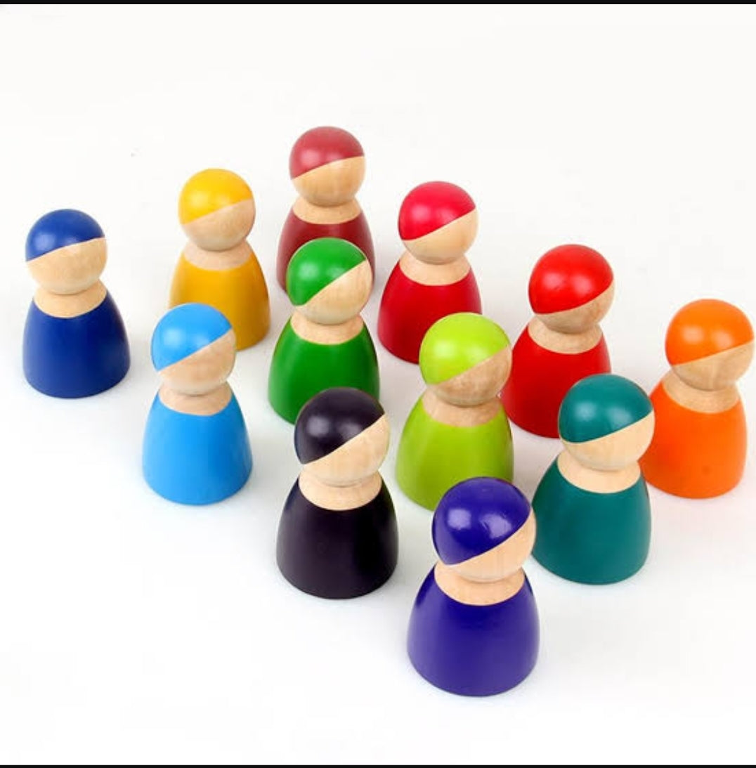 Morphing- Rainbow Peg Dolls in sorting tray
