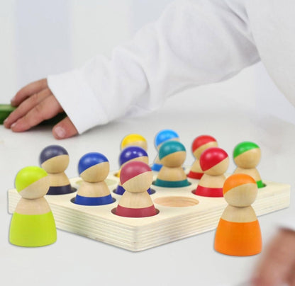 Morphing- Rainbow Peg Dolls in sorting tray