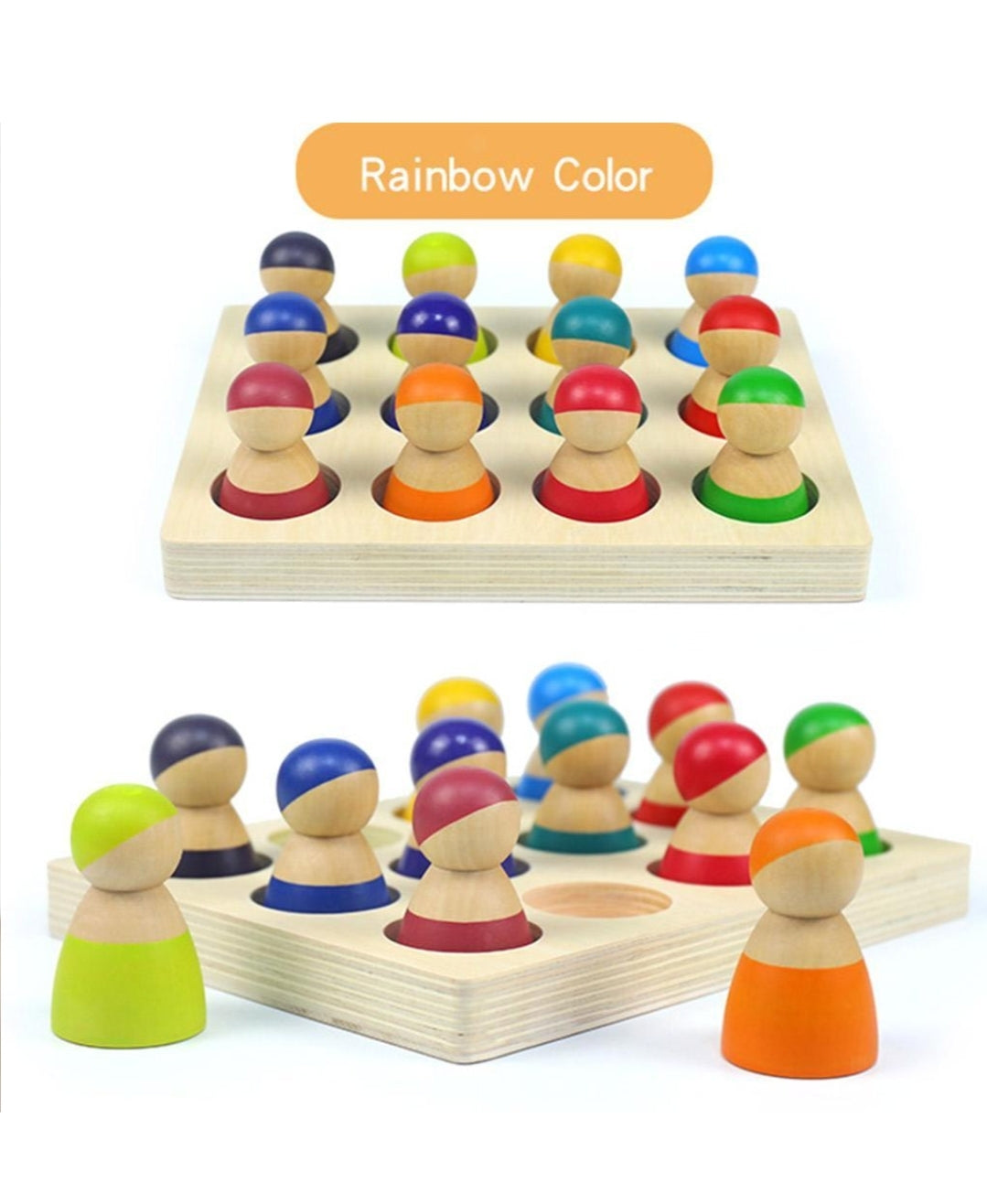 Morphing- Rainbow Peg Dolls in sorting tray