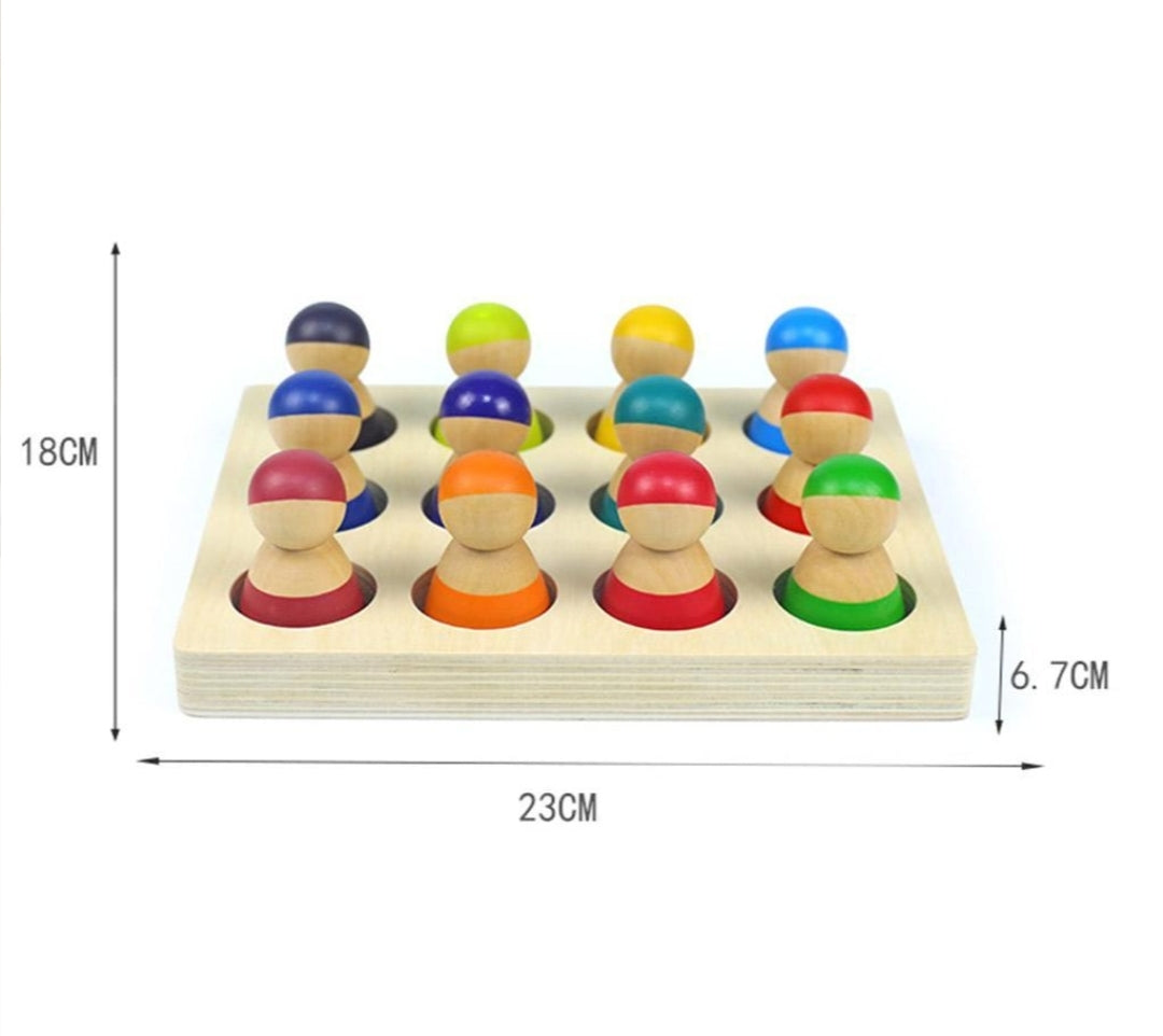 Morphing- Rainbow Peg Dolls in sorting tray