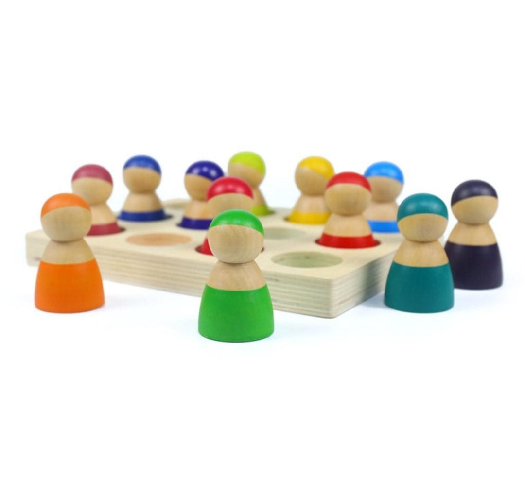 Morphing- Rainbow Peg Dolls in sorting tray