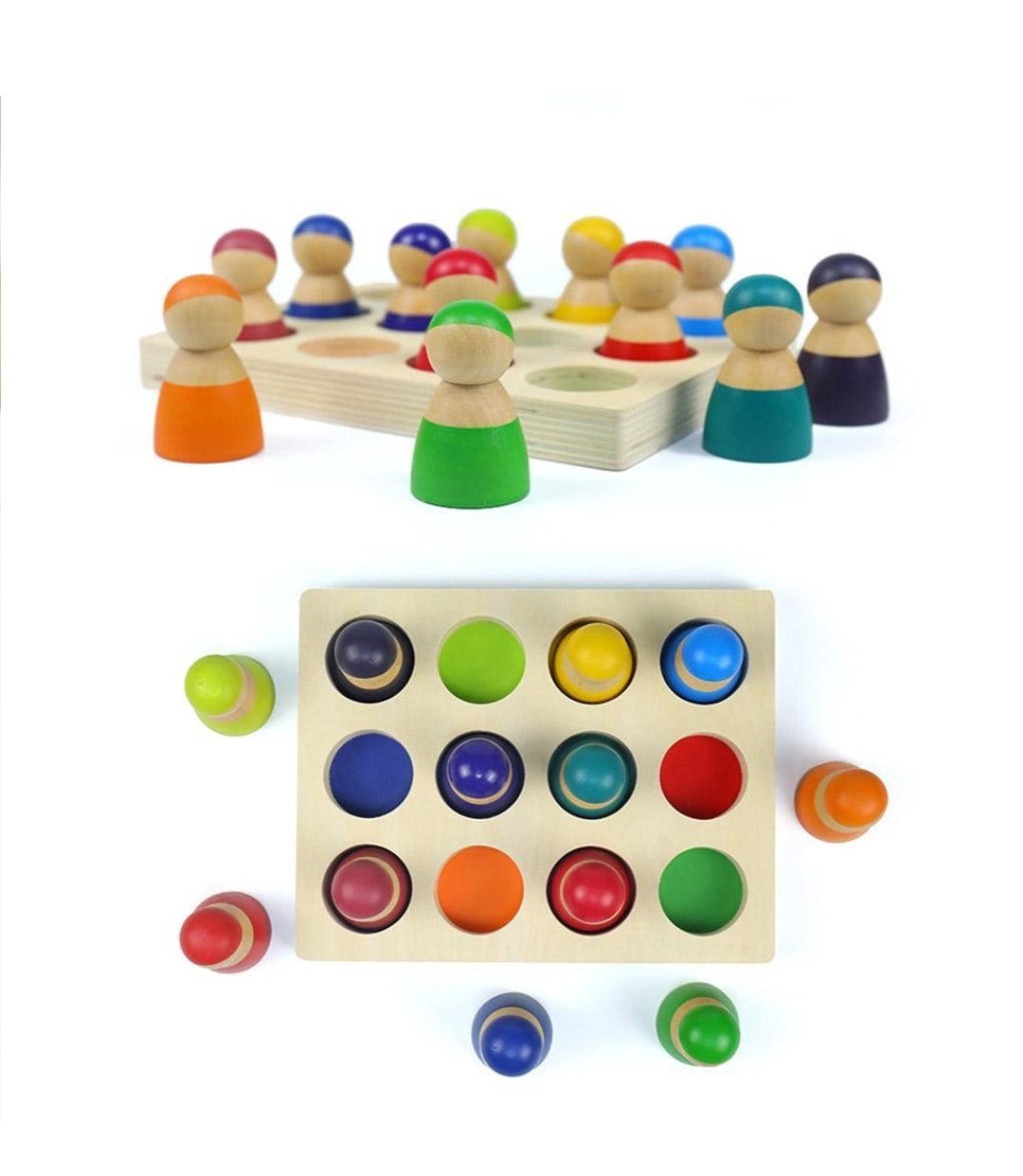 Morphing- Rainbow Peg Dolls in sorting tray