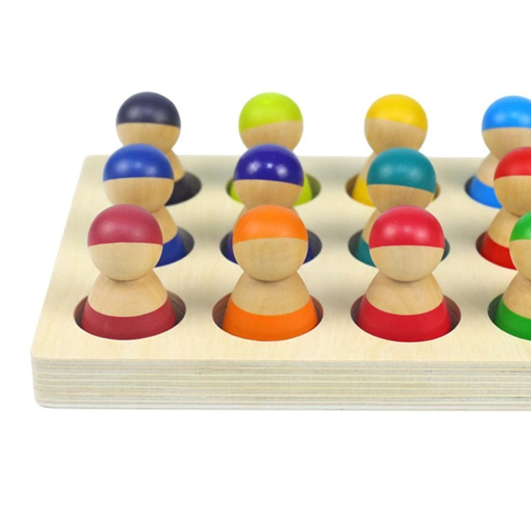 Morphing- Rainbow Peg Dolls in sorting tray